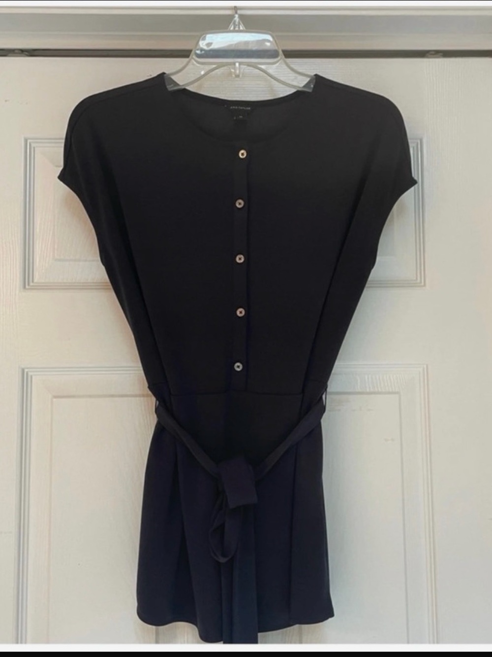 Ann Taylor XS Navy Blue Belted Blouse Women’s Short Sleeve Top